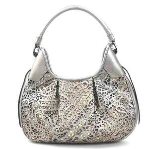 Burberry shoulder bag metallic gray Beige Tan leather canvas